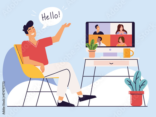 man talking at video call