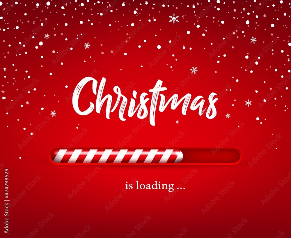Christmas loading progress bar with realistic vector candy cane on red ...
