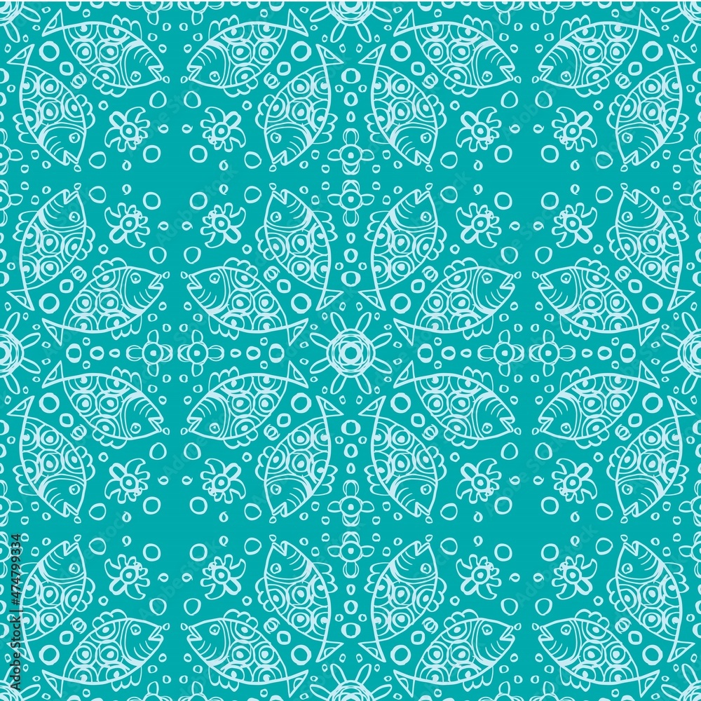 Fototapeta premium Seamless pattern mandala with sea animals