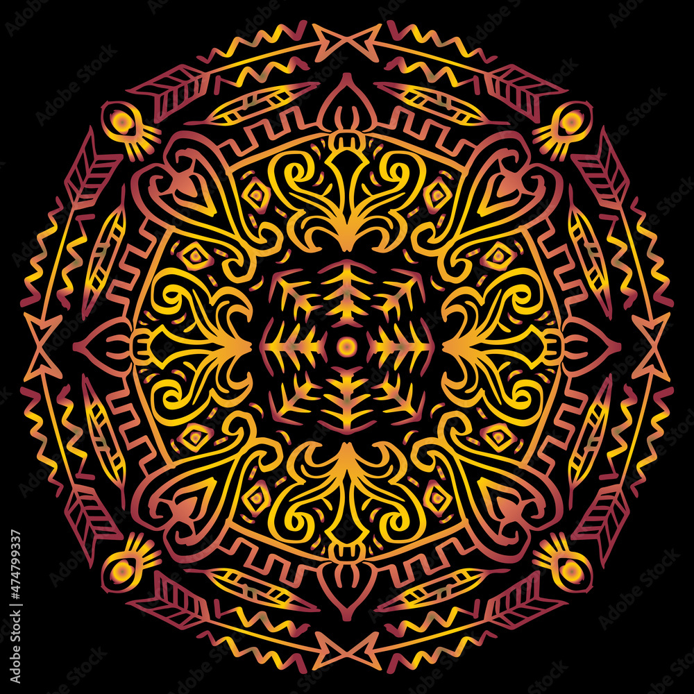 Mandala ethnic decorative ornament. Hand drawing illustration.