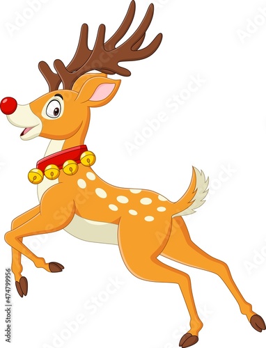 Cartoon funny deer running on white background