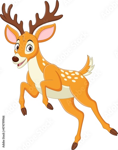 Cartoon funny deer jumping on white background