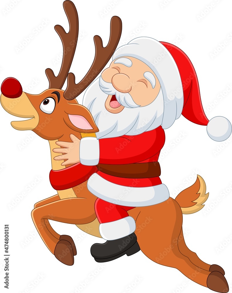 Cartoon happy santa claus riding a deer Cartoon happy santa claus riding a deer