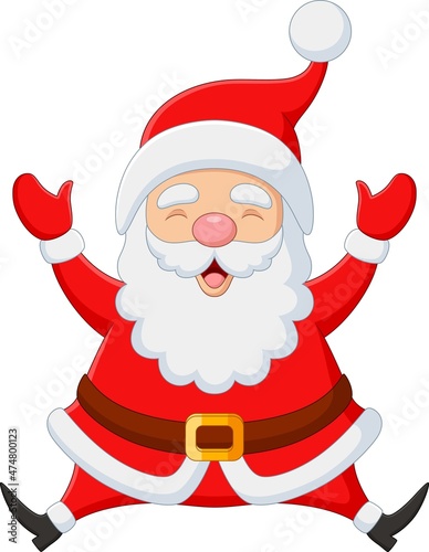 Cartoon happy little santa claus raising hands