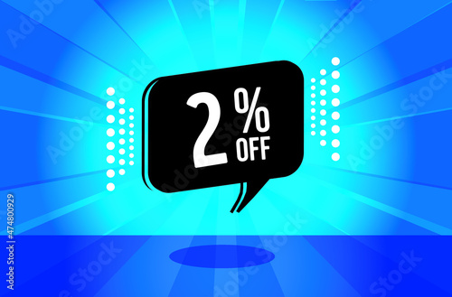 2 percent discount. blue banner with floating balloon for promotions and offers. Vector Illustration.