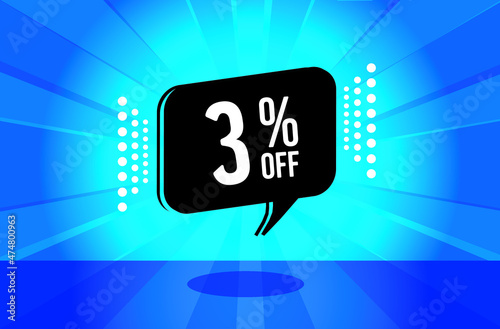 3 percent discount. blue banner with floating balloon for promotions and offers. Vector Illustration.