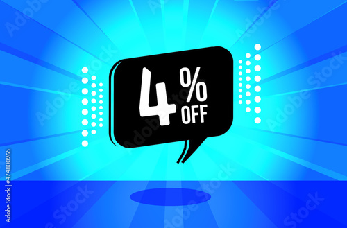 4 percent discount. blue banner with floating balloon for promotions and offers. Vector Illustration.