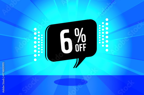 6 percent discount. blue banner with floating balloon for promotions and offers. Vector Illustration.