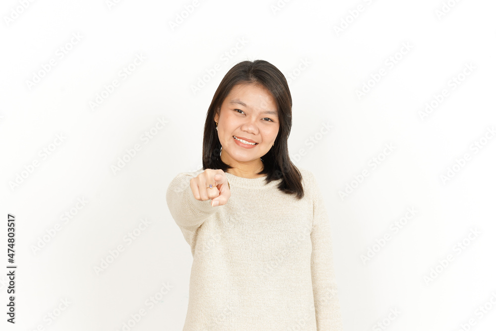 Pointing at you of Beautiful Asian Woman Isolated On White Background Pointing at you of Beautiful Asian Woman Isolated On White Background