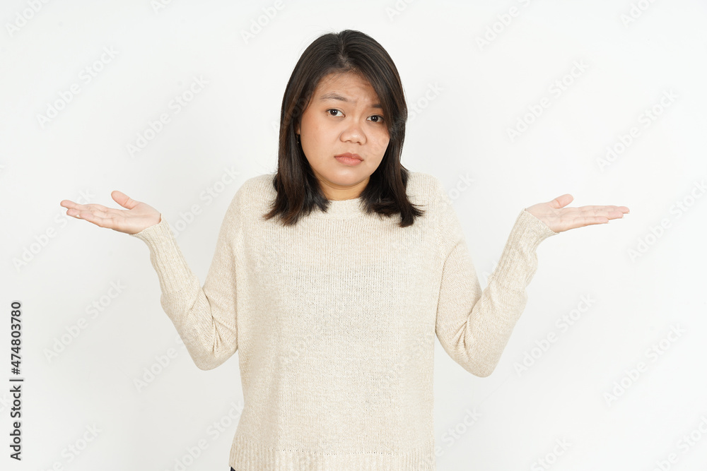 Confused of Beautiful Asian Woman Isolated On White Background Confused of Beautiful Asian Woman Isolated On White Background