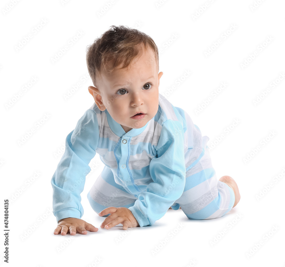 Little baby boy crawling on white background Little baby boy crawling on white background