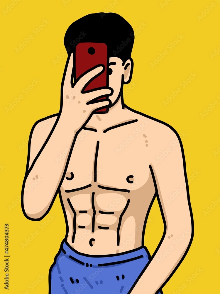 Fototapeta premium cute man cartoon on yellow background