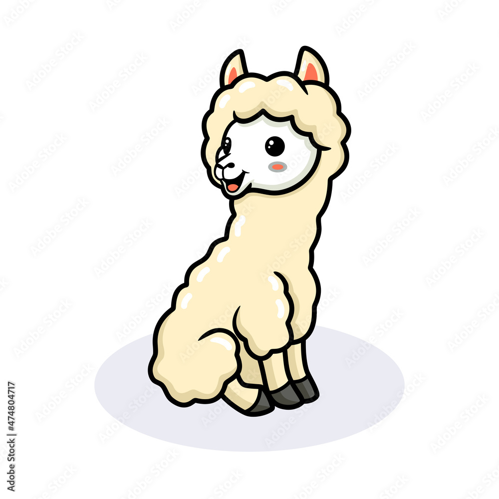 Cute little alpaca cartoon sitting