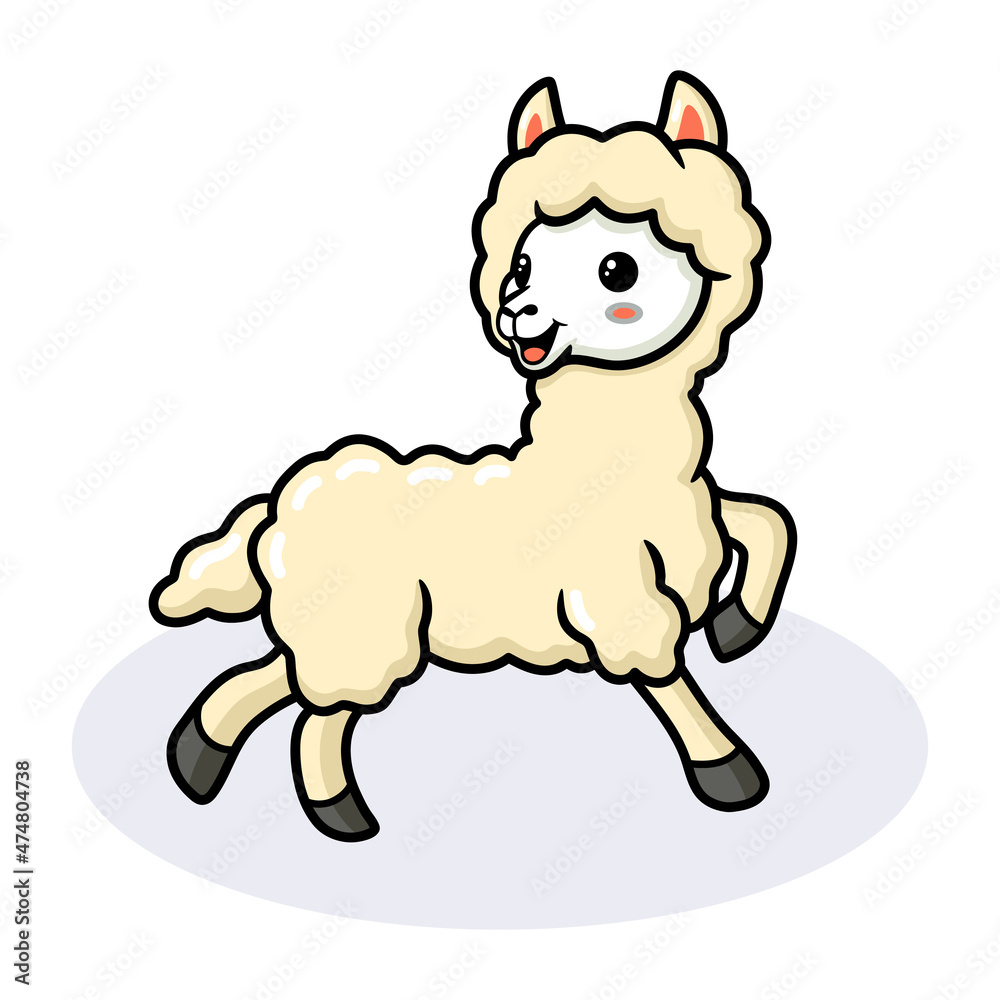 Naklejka premium Cute little alpaca cartoon posing