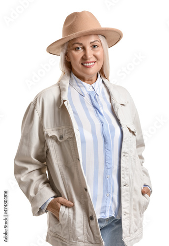 Fashionable mature woman in...