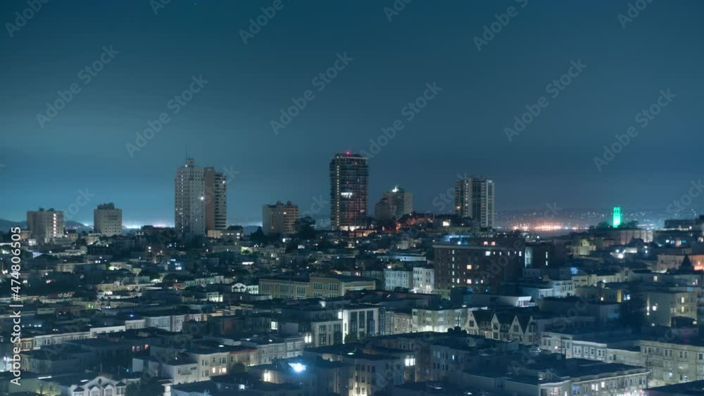 San Francisco Russian Hill Skyline from Nob Hill Night Time Lapse California USA San Francisco Russian Hill Skyline from Nob Hill Night Time Lapse California USA