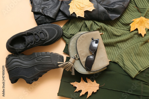 Autumn fashion flat lay wit...