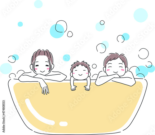 一緒にお風呂に入る家族のイラスト素材