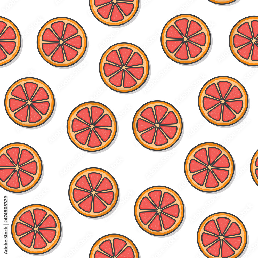Grapefruit Seamless Pattern On A White Background. Slice Grapefruit Theme Illustration Grapefruit Seamless Pattern On A White Background. Slice Grapefruit Theme Illustration