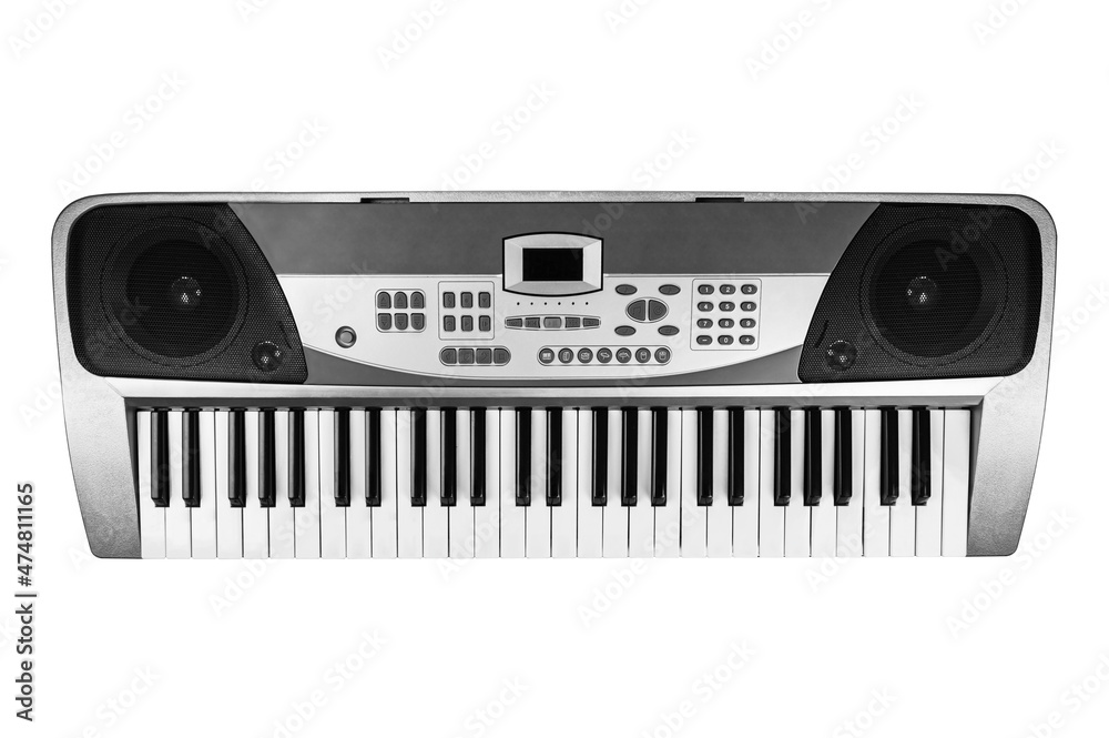 Fototapeta premium Top view Piano keyboard ( Electronic synthesizer ) isolated on white background.