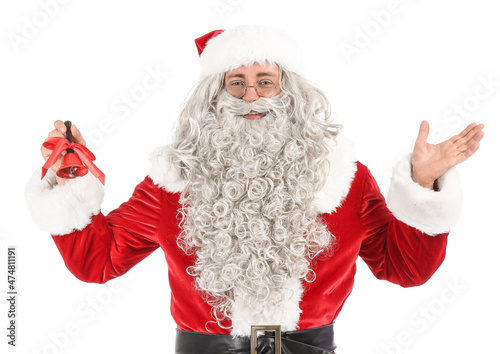 Santa Claus with Christmas bell on white background