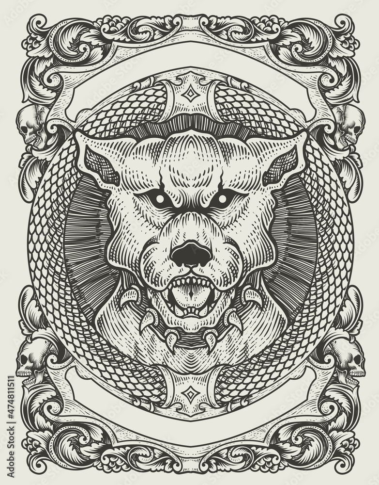 Fototapeta premium illustration vintage dog with engraving style