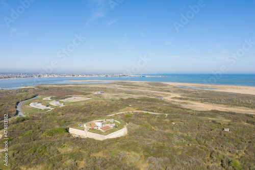 La Redoute de Merville in front of the Channel Sea in Europe, France, Normandy, towards Ouistreham, Arromanches, in spring, on a sunny day. photo