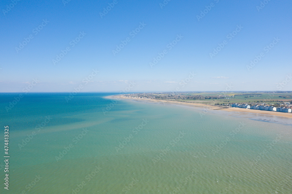 Juno beach in Courseulles sur Mer in Europe, France, Normandy, Arromanches les Bains, in summer, on a sunny day.