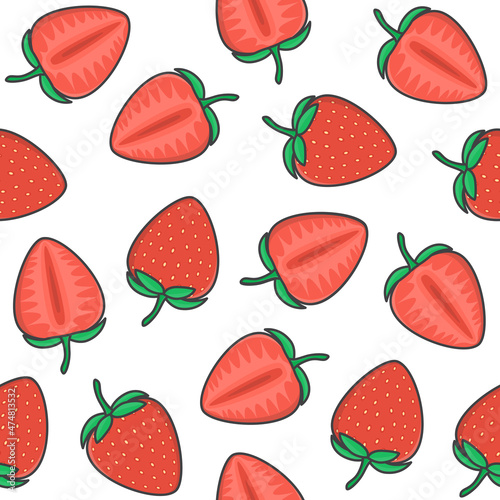 Strawberries Seamless Pattern On A White Background. Fresh Strawberry Theme Illustration