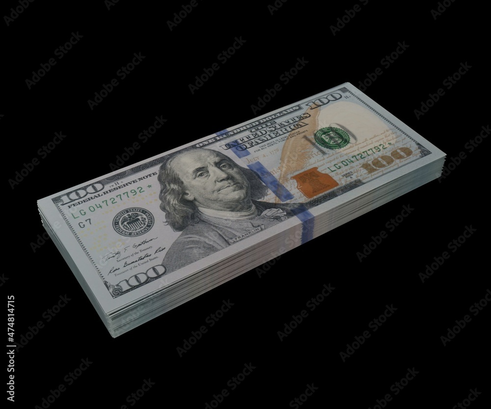 Pile of 100 USD on the black background Pile of 100 USD on the black background