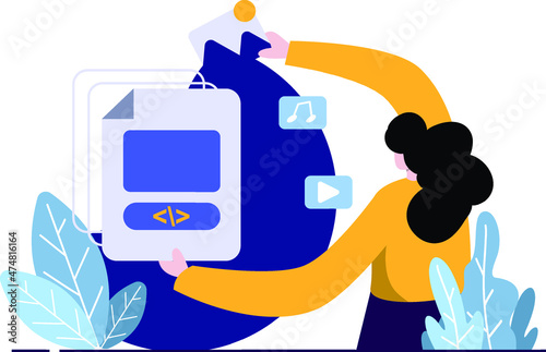 Files NFT flat Illustration NFT Non Fungible Token concept blue, yellow, green color, Hand Drawn style , perfect for ui ux design, stationery, branding projects, logo, social media posts, advertisemen photo