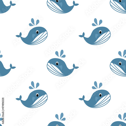 dolphins seamless pattern, sea stars, Sea life, whales, ship, anchors and ship steering wheel, vector illustration.