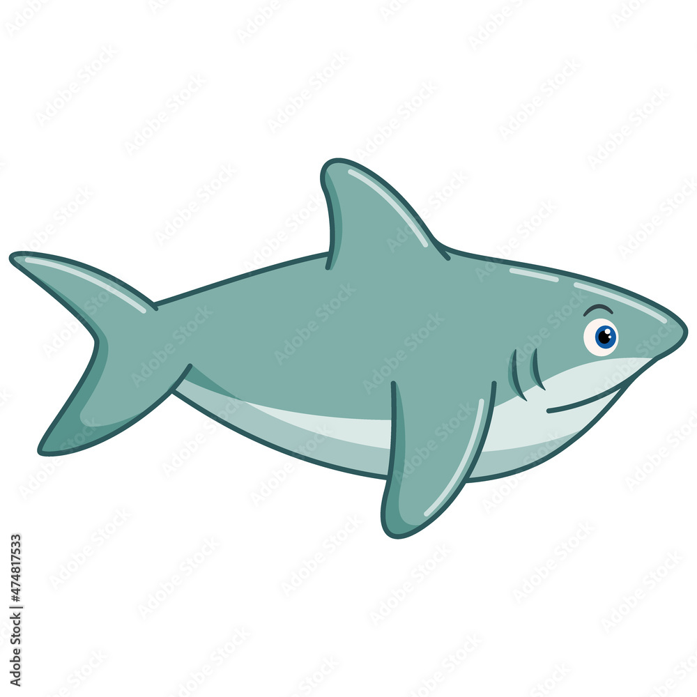 Obraz premium Cartoon shark on white background