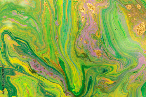 Abstract green wave mix ink texture. Marble background.