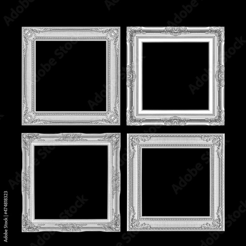 antique silver or gray frame isolated on black background with clipping path include for design usage purpose