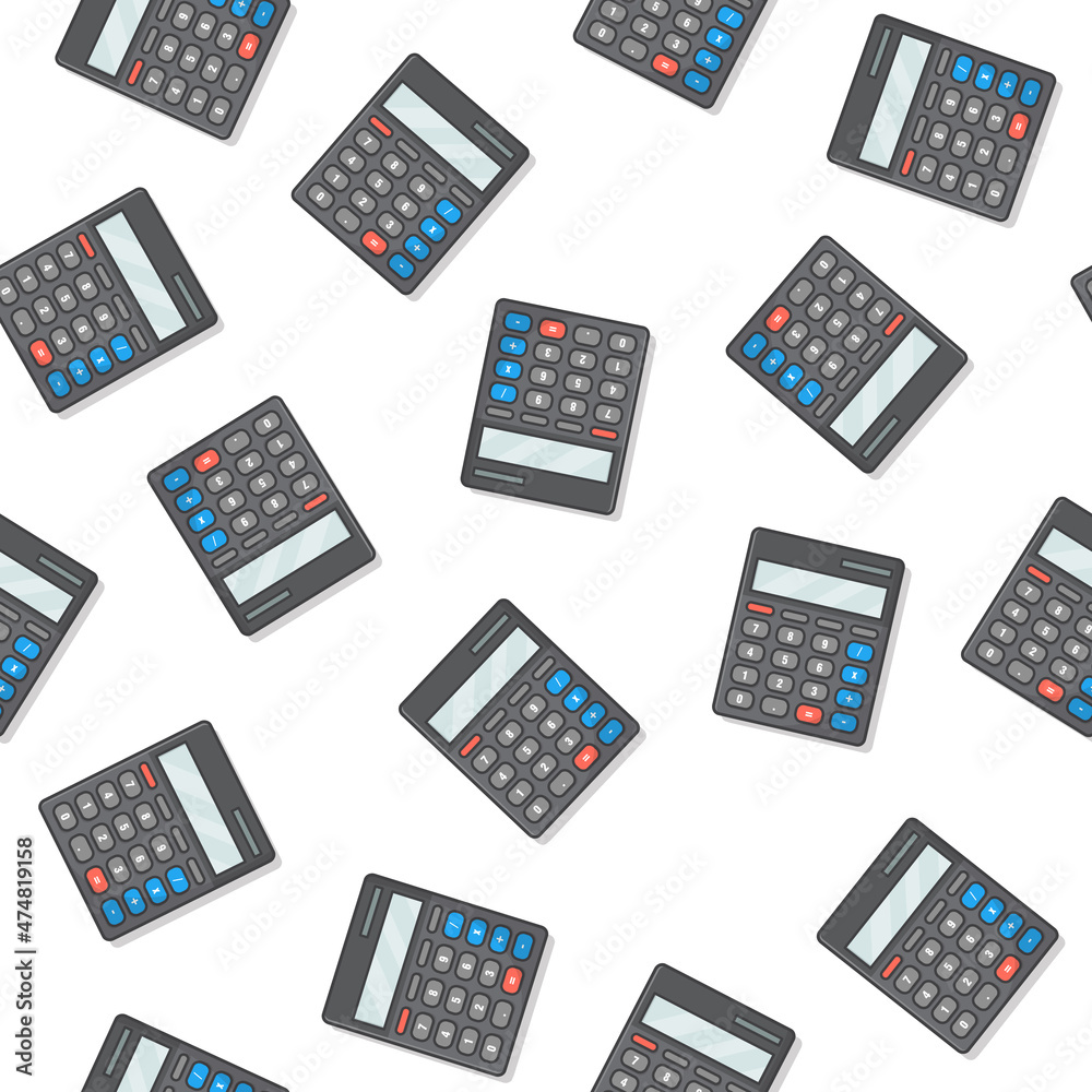 Calculator Seamless Pattern On A White Background. School And Office Theme Illustration