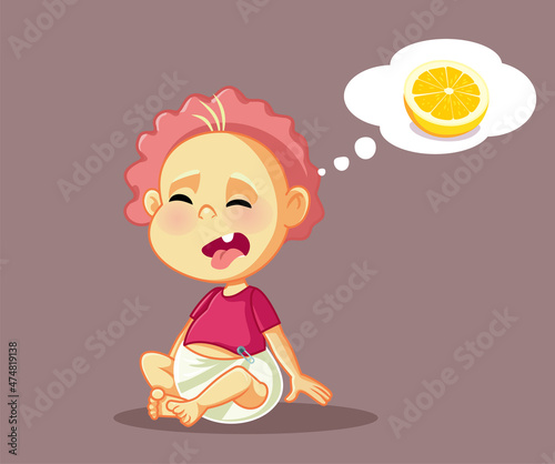 Baby Reacting to Lemon Sour Taste Vector Cartoon