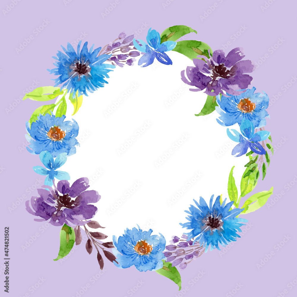 Watercolor Blue and Purple Loose Floral Border Frame