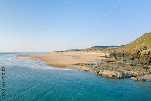 The beach of Cap de Carteret in Europe, France, Normandy, Manche, in spring, on a sunny day.