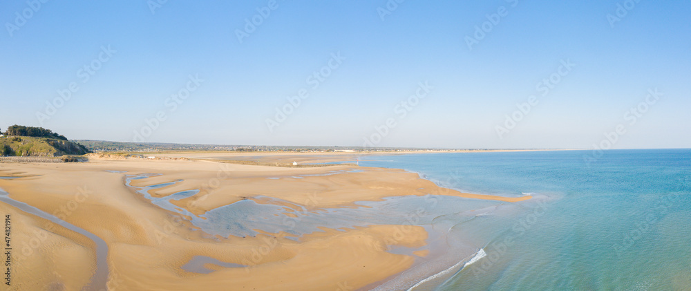 The panoramic view of Plage de la Potiniere in Europe, France, Normandy, Manche, in spring, on a sunny day.