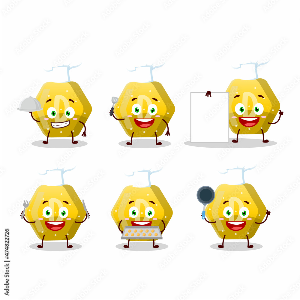 Cartoon character of yellow gummy candy D with various chef emoticons Cartoon character of yellow gummy candy D with various chef emoticons