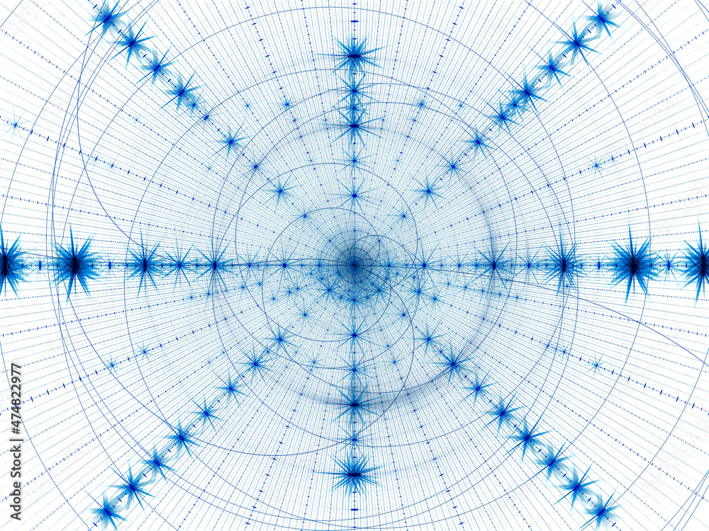 Obraz premium White and blue pattern - rays and spiral- abstract illustration