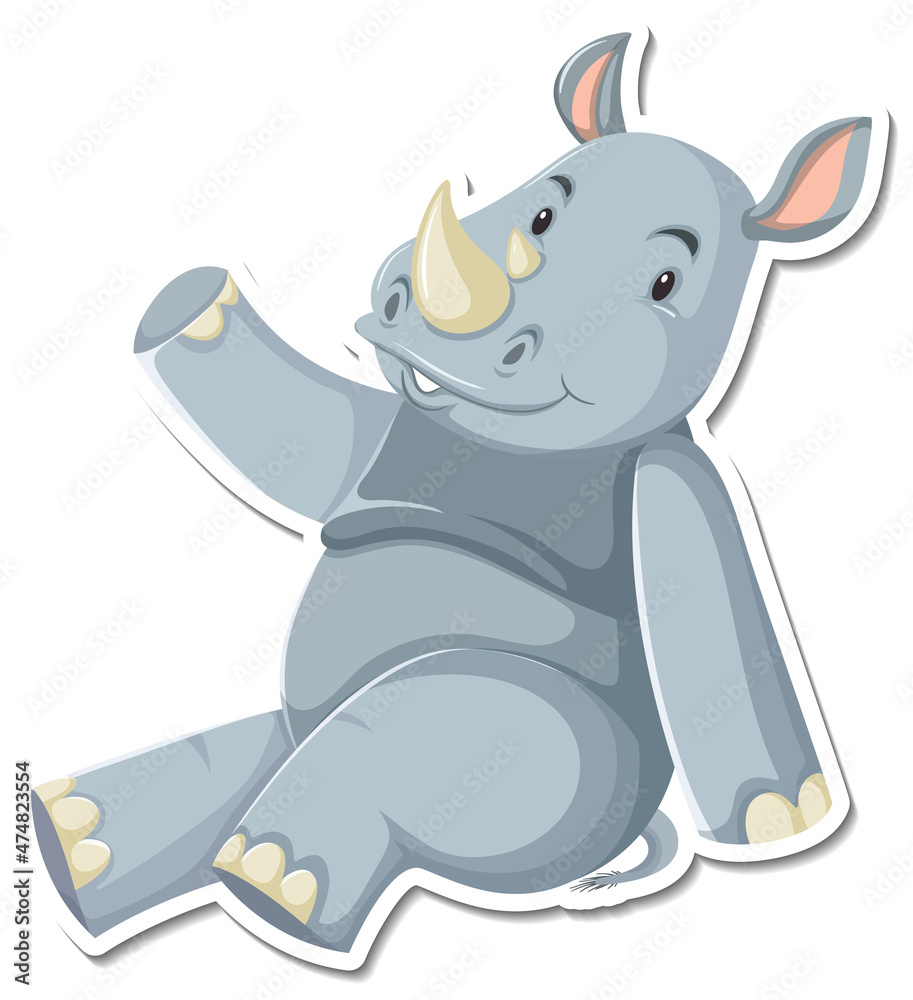 Rhinoceros sitting cartoon character sticker