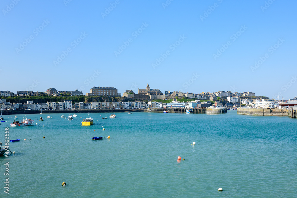 The harbor roadstead of the city of Granville in Europe, France, Normandy, Manche, in spring, on a sunny day.