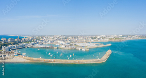 The port of the city of Granville in Europe, France, Normandy, Manche, in spring on a sunny day.