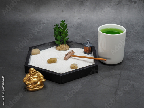 Zen Garden with Green Tea