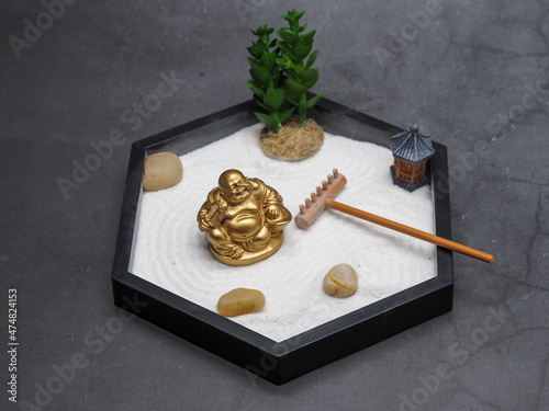 Zen Garden with Gold Buddha