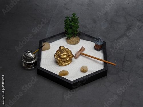 Zen Garden with Gold Buddha