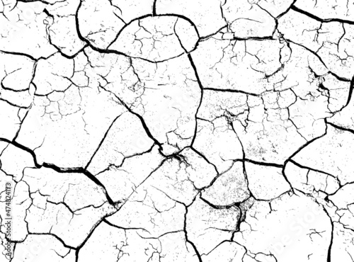 The texture of cracks. Cracked earth. Black and white vector illustration.