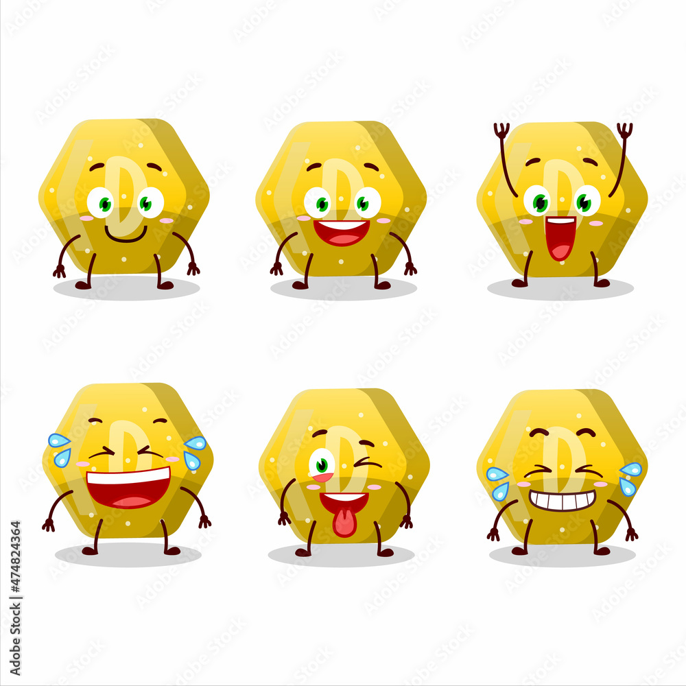 Cartoon character of yellow gummy candy D with smile expression Cartoon character of yellow gummy candy D with smile expression